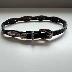 Vintage 90s Justin Boots Black Leather Silver-Tone Concho Belt Westernwear